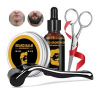 Kit Pousse Barbe,Kit de soins de barbe pour homme,avec Roller 0,25 mm,30ml Huiles de Croissance de Barbe,30g Baume à Barbe,Ciseaux,la Croissance de la Barbe,Kit complet de soins de barbe pour hommes