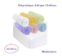 Easy Dort Kit de 6 Draps Housse 60x120 cm Lit Bébé Lit Parapluie + 2 Protèges Matelas 60x120 | 100% Coton | Multi | Ultra Doux, Respirant | Sommeil sain | Certifié Oeko Tex | Fabriqué en Europe
