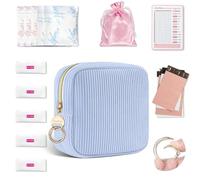 Kit Premieres Regles Jeune Fille Pochette pour Serviettes Hygiéniques Tampons Protège Slip Culotte Menstruelle Sac Rangement Organisateur pour Serviette Hygiénique Cadeau Femme Filles Adolescent(Bleu)
