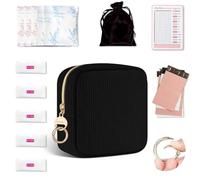 Kit Premieres Regles Jeune Fille Pochette pour Serviettes Hygiéniques Tampons Protège Slip Culotte Menstruelle Sac Rangement Organisateur pour Serviette Hygiénique Cadeau Femme Filles Adolescent(Noir)