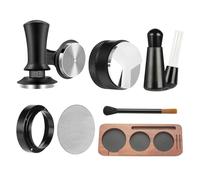 Kit Pressino Caffè 51mm - Organizza, Pressa Acciaio, Base Legno + Set 7 Pezzi, Tappetino Silicone Antiscivolo - per Macchina Espresso Casa & Cucina