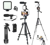 Kit Prise Vue Vidéo, Kit Vlog Professionnel pour Smartphone et Appareil Photo : Microphone, Lumière LED, Trépied Réglable, Support Téléphone, Idéal pour YouTube, TikTok, Live Streaming, Photographie