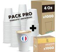 Kit Pro 1000 Gobelets 10 cl Carton Blanc Jetable + 1000 Agitateurs Bois | Rigide, Lisse, Boissons Chaudes (Café - Thé - Potages) | Bord Roulé | Sachets De 50 Unités | Gobelet Recyclable (4 Oz (10cl))