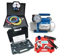 Kit Professionnel Climatisation, Ensemble d'Outils pour Installateurs CVC et Climatisation, Pompe à Vide 42L, Dudgeonnière, Clé Dynamométrique, Set Manomètres 2 Voies R32 R410A R134A R407C