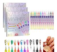 Kit Professionnel Stylo Nail Art 2 en 1 (Pinceau & Pointe) - 12 Couleurs Stylo Graffiti 3D pour Ongles, Décorations Manucure DIY Facile pour Enfants et Débutants, Idée Cadeau Amusant (3PC)