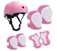 Kit Protection Enfant Roller Vélo Casque Ajustable avec Coudières et Genouillères Équipement Sport Sécurité - Rose M/L