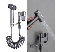 Kit pulvérisateur de bidet en acier inoxydable avec tuyau en polyuréthane de 2 m, valve rotative à double fonction pour un nettoyage polyvalent, kit complet avec support et ruban d'étanchéité