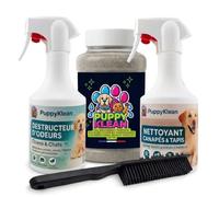 Kit PuppyKlean Élimine Odeurs d’Urine et Taches de Chiot - Nettoyant Désodorisant pour Tapis, Moquettes et Sols - Kit Complet Entretien Maison