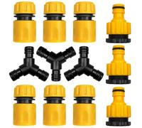 Kit Raccord d'Arrosage 6× 1/2" avec Tuyau Rapide, 3× Double Connecteur et 3× 3/4" Nez de Robinet en Plastique