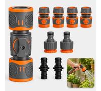 Kit Raccord Tuyau Arrosage 1/2 Pouce 9 Pièces Valve Compatible Gardena | Kit PP 9 pièces avec raccords rapides adaptateurs robinet doubles embouts et valve pour tuyau d’arrosage 13 mm