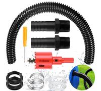 Kit Raccordement Baril Pluie 25 mm avec 2 Embouts Tuyau & Contre-écrou, Raccord Recuperateur Réutilisable 2 Colliers Serrage, Connecteur Réservoirs Ouvre-Trou & Tournevis pour Citernes Pluie