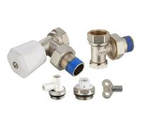 Kit complet de radiateur comprenant 1 robinet manuel équerre mâle M1/2' (15x21) + coude de réglage mâle M1/2' + 1 robinet de vidange à bec orientable M1/2' + 1 bouchon purgeur à bec orientable M1/2' + 1 clé à carré de 5 NOYON & THIEBAULT - 803578
