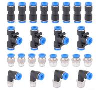 Kit Raccords Air 24 1/4 Pouce Connexion Rapide Kit Raccords Air | 24 assorties, coudes 90°, tés, droits, connexion rapide, pour idéal pneumatique auto