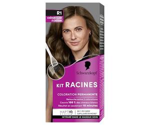 Kit Racines Schwarzkopf Coloration Permanente R1 Châtain Clair Longue Tenue | coloration permanente, couleur cheveux, châtain clair, racines, couvre cheveux blancs, soin nourrissant, retouche 10 minutes