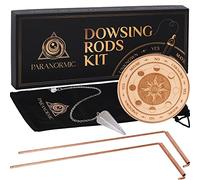 Kit Radiesthésie en Cuivre - 2 Baguettes de Sourcier avec Pendule Quartz, Quartz naturel, poignées rotatives, tapis de radiesthésie et pochette pour divination, débutants et praticiens