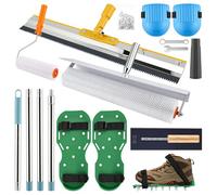 Kit Ragréage Professionnel, Rouleau Débulleur 50 & 23 cm, Râteau Autonivelant 56 cm, Chaussures à Pointes Acier, Raclette Sol, Perche Télescopique 162 cm, Spatule INOX, Ciment Autonivelant