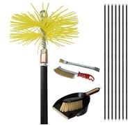 Kit ramonage cheminée 12 pcs - Hérisson PVC Ø18cm 7 cannes 1m40 2 brosses pelle - Conduit inox souple/rigide