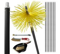 Kit ramonage cheminée - 12 pièces - Hérisson PVC - 7 cannes souples 1m40-2 brosses - Pelle - Conduit inox souple ou rigide - 15 cm