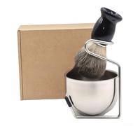 Kit Rasage Homme Complet avec Blaireau Synthétique Bol et Support Acrylique pour Rasage Traditionnel 15x12cm(SS Stand Br Set)