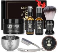 Kit Rasage Homme,Inclus Rasoir Coupe Choux,Pâte À Raser De Santal,Huile Avant Rasage,Baume Apres Rasage,Brosse À Raser,Bol À Raser,Savon Raser,Coffret Cadeau Homme
