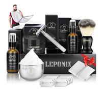 Kit Rasage Homme, Y compris Rasoir De Sureté Homme,Pâte à raser de santal,Latex de fin de semaine,Huile avant rasage,Brosse à raser,Bol à raser,Tablier barbelé Un cadeau pour un homme Mari