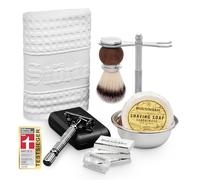 Kit rasage Störtebekker® "Coffret gourmand" - pour un rasage parfait - Avec rasoir, blaireau, savon à raser, bol de rasage, support de rasage, chiffon de rasage (Rasoir (Noir) - Étui (Noir))