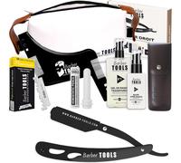 Kit Rasoir Barbe Homme/Coupe Choux Barbe - Avec 50 Lames Simples + Peigne Guide + Gel De Rasage Transparent 80Ml + Après Rasage 30Ml + Stick D'Alun + Grand Sac -Noir- Barber Tools[Z1128]