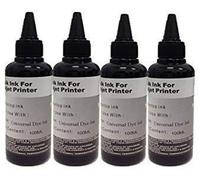 Kit recharge de cartouches 4 flacons de 100 ml d'encre noire universelle pour Brother, Canon, Epson, HP, Lexmark, Xerox, Dell.