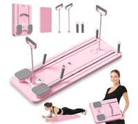Kit Réformateur de Pilates, 5 en 1 Pilates Board avec Roue Abdominale à Rebondissement Automatique et Minuterie, AB Roller Machine Pliable Multifonctionnel pour la Maison et la Salle de Sport (Rose)