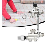 Kit Régulation à Valeur Fixe Pour Chauffage Au Sol, Mitigeur Avec Tête Thermostatique Réglable 20 à 70 °C Avec Mitigeur Et Tête Thermostatique Affichage Température Pour Chauffage Central (Sans Pompe)