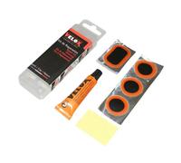 Kit réparation chambre à air VTT renforce - boîte 8 patchs 25mm + 2 patchs 35x25mm + 1 pacth 50x30mm + colle 5g + rape acier avec notice Velox Noir