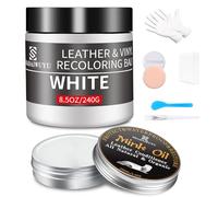 Kit Reparation Cuir,240g Teinture Cuir Blanc avec 100ml Entretien,Peinture Cuir Liquide pour Réparer les éraflures et la Décoloration sur Canapés,Vinyle, Sièges d'auto, Chaussures et Selles