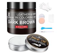 Kit Reparation Cuir,240g Teinture Cuir Marron Foncé avec 100ml Entretien,Peinture Cuir Liquide pour Réparer les éraflures et la Décoloration sur Canapés,Vinyle, Sièges d'auto, Chaussures et Selles