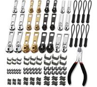 Kit Réparation Fermetures Éclair 105pcs - Tailles 3/5/8 Pince Incluse - Vêtements Sacs Tente Bagages Universel