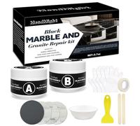 Kit Réparation Noir Surfaces Noires - Réparateur Carrelage, Granit, Marbre, Pierre, Comptoir Quartz - Répare Éraflures, Ébréchures, Fissures, Trous, Coins Cassés, Bords, Pièces Manquantes