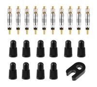 Kit Réparation Noyau Valve pour Presta, Comprenant 10 Noyaux Valve, 10 Bouchons Noyau de Valve et Un Outil de Retrait Noyau Valve Tubeless Accessoires Remplacement de Vélo pour Pneus Vélo VTT