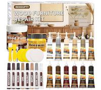 Kit Réparation Parquet Stratifié, Le Kit de Réparation de Meubles en Bois de Grande Capacité Comprend du Mastic Bois et de la Cire d'Abeille, 12 Couleurs Pâte à Bois, 8 Couleurs Feutre Retouche Bois