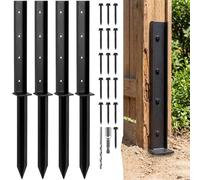 Kit Réparation Poteaux Clôture 4 Pièces | Ancrages Acier Heavy Duty 81cm pour Poteaux Bois | Répare Poteaux Obliques, Desserrés et Pourris Sans Remplacement | Inclut Vis et Forêt