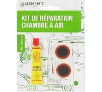 Kit réparation pour Chambre à air SHAK comprenant 4 rustines de diamètre 20mm et 1 rustine de 45x25mm, avec colle et abrasif