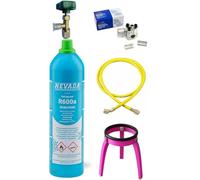 Kit réparation recharge réfrigérateur congélateur avec bouteille de R600a de 420 gr + robinet sortie 1/4" M + tuyau avec prémispil 1/4" F/F + valve de perçage pour tuyau cuivre