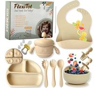 KIT REPAS BÉBÉ - Set Vaisselle Bebe 1er Age | Assiette Bebe Ventouse, Assiette Compartiment Bebe, Bol Anti Renversement Bebe, Bavoir Silicone Bebe, Babycup Bebe | Cadeau Bebe Fille y Garcon | Beige