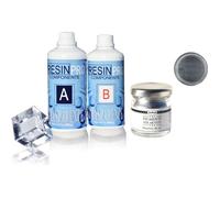 KIT RESINE EPOXY TRANSPARENTE gr 800 + PIGMENT MÉTALLIQUE RESIN PRO pour bijoux et bricolage (aluminium)