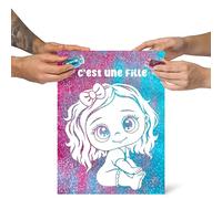 Kit Révélation du Genre Interactif - Toile 30x40cm avec Paillettes Roses & Bleues | Annonce Magique du Sexe du Bébé - Les Deux Parents Participent ! Idéal pour Baby Shower et Fête Gender Reveal | Girl