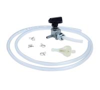 Kit robinet d'essence, M12 x 1, sortie à droite, sans poche à eau, bouton rotatif en plastique + filtre, tuyau et agrafes