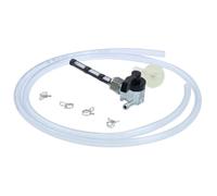 Kit robinet d'essence, M12 x 1, sortie à gauche, sans poche à eau, levier en plastique + indicateur en plastique + filtre, tuyau et clam