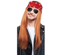 Kit rocker des années 90 pour homme avec perruque rouge/blonde + bandeau + lunettes de soleil