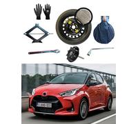 Kit Roue de secours "Galette" 17" compatible avec Toyota Yaris 5 trous (07/2020>) avec Cric, Clé, Vis, Gants et Sac