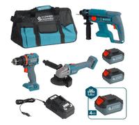 Kit Sans Fil 3-en-1 - Perforateur 20 V Meuleuse d'Angle 20 V et Perceuse 20 V-2 × 4.0 Ah Batteries Chargeur
