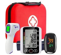 Kit Santé Complet 3-en-1 | Tensiomètre Électronique + Oxymètre Saturomètre + Thermomètre Frontal | Précision Médicale | Idéal Seniors & Famille + Trousse Transport