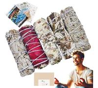 kit Sauge Blanche Purification Maison, Sauge Pétales de Rose, Sinuata Blanche, Bleu et Yerba Santa - Encens Naturel - Idéal pour Purifier, méditer et se détendre - Rituel Purifiant Énergétique